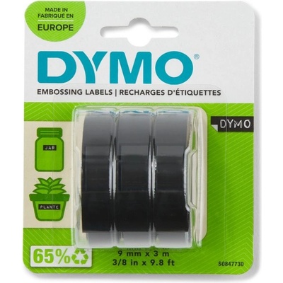 DYMO páska reliéfna 3D, 9 mm x 3 m, čierna 3ks