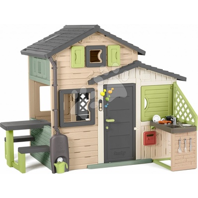 Smoby Domeček Přátel ekologický se zvonkem pro návštěvu v natur hnědých barvách Friends House Evo Playhouse Green