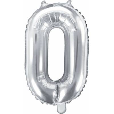 PartyDeco Fóliový balón číslo 0, 35cm strieborný