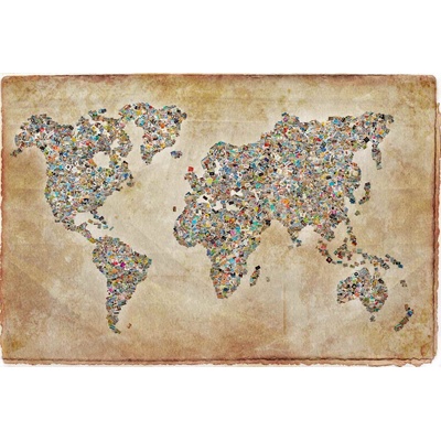 DIMEX ART Флизелинов фототапет колаж с карта на света 375 x 250 см