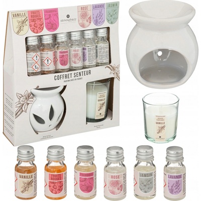 DekorStyle Bílá aroma lampa + svíčka + 6 ks vonných olejů – Zboží Dáma