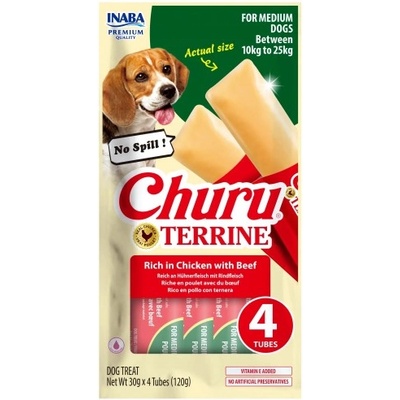 Inaba Foods Dog Churu Terrine - Лакомство за кучета, фин крем с Пиле и Телешко, 4 броя х 30 грама, Япония EUD532