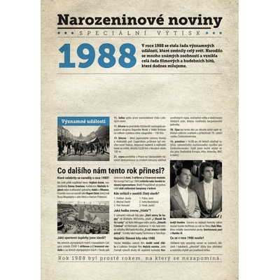 Narozeninové noviny 1988 s vlastním textem a fotografií S textem