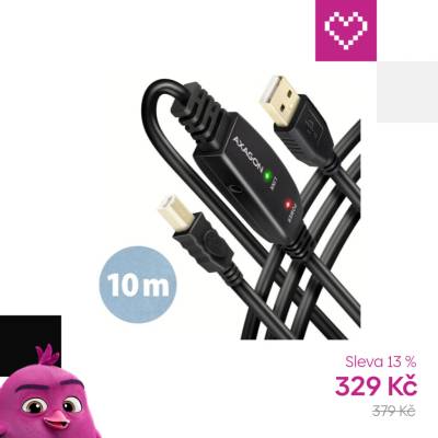 Axagon ADR-210B USB 2.0 A-M na B-M aktivní propojovací / repeater, 10m