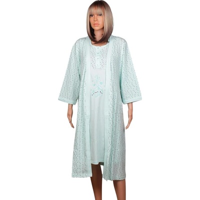 Комплект за бременни халат и нощница в цвят резеда