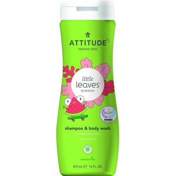 Attitude Detské telové mydlo a šampón 2v1 s vôňou Melónu a Kokosu Little leaves 473 ml