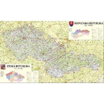 Excart Maps ČR + SR - nástěnná mapa 160 x 96 cm Varianta: bez rámu v tubusu, Provedení: laminovaná mapa s očky