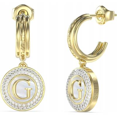 Guess Zlaté náušnice G Talisman krúžky s kryštálmi JUBE06204JW