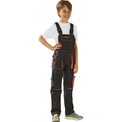 Planam JUNIOR DUNGAREES montérkové nohavice na traky detské Olivová oranžová