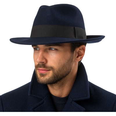 Fiebig Headwear since 1903 klobouk plstěný modrý s černou stuhou Bogart modrý