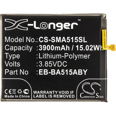 Cameron Sino Samsung A51 5G / Galaxy A51 CAMERON SINO Li-Polymer батерия 3.85V/3900mAh, съвместима със Samsung EB-BA515ABE, BLACK CS-SMA515SL (CS-SMA515SL)