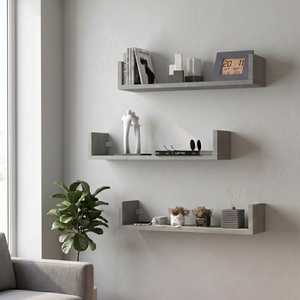 TopMebel Комплект от 3 стенни рафта Dark TopMebel от меламин в цвят бетон сив 60x15x12cm