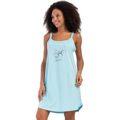 Светло тюркоазена макси нощница с тънки презрамки