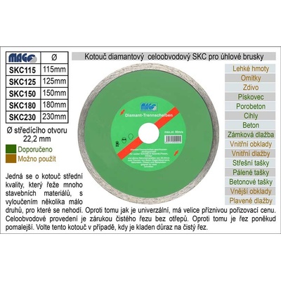 Magg Super diamantový kotouč celoobvodový 115 x 22,2 mm SKC115