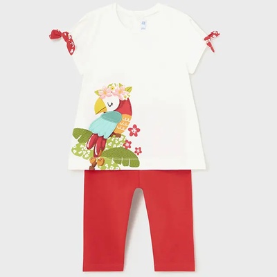 Mayoral Комплект бяла тениска с папагал и клин в червено за бебе момиче Mayoral