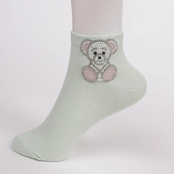 Дамски чорапи в млечно зелено с мече от мъниста