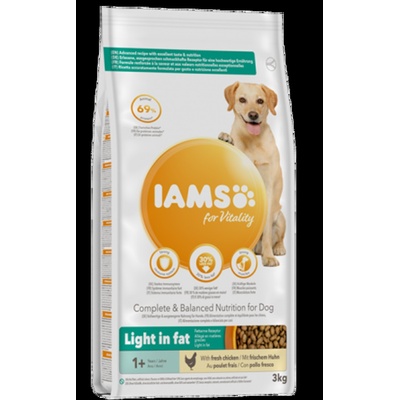 Iams Dog Weight Control - Пълноценна суха храна за израснали кучета с наднормено тегло или кастрирани, със сушено пилешко и пуешко месо, 12 кг