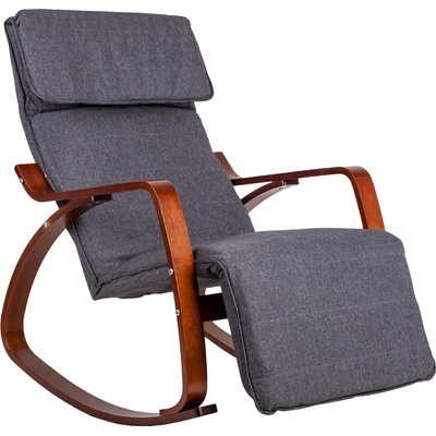 ModernHome Houpací křeslo s nastavitelnou opěrkou nohou a dřevěnými područkami TXRC-02 WALNUT/CHARO