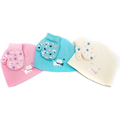 PESCI kids zimní čepice a rukavičky s kočičkou modrá