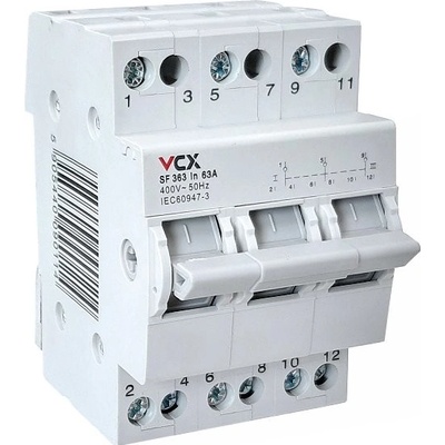 FVE přepínač pro výběr síťového napájení VCX SF363, 1-0-2, 3p, 63A, na DIN lištu