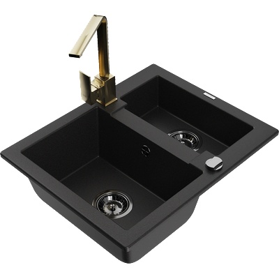 Mexen Carlos гранитна мивка с 1, 5 камери и кухненски смесител Rita, черен - 6518-77-670300-50-B (6518-77-670300-50-B)