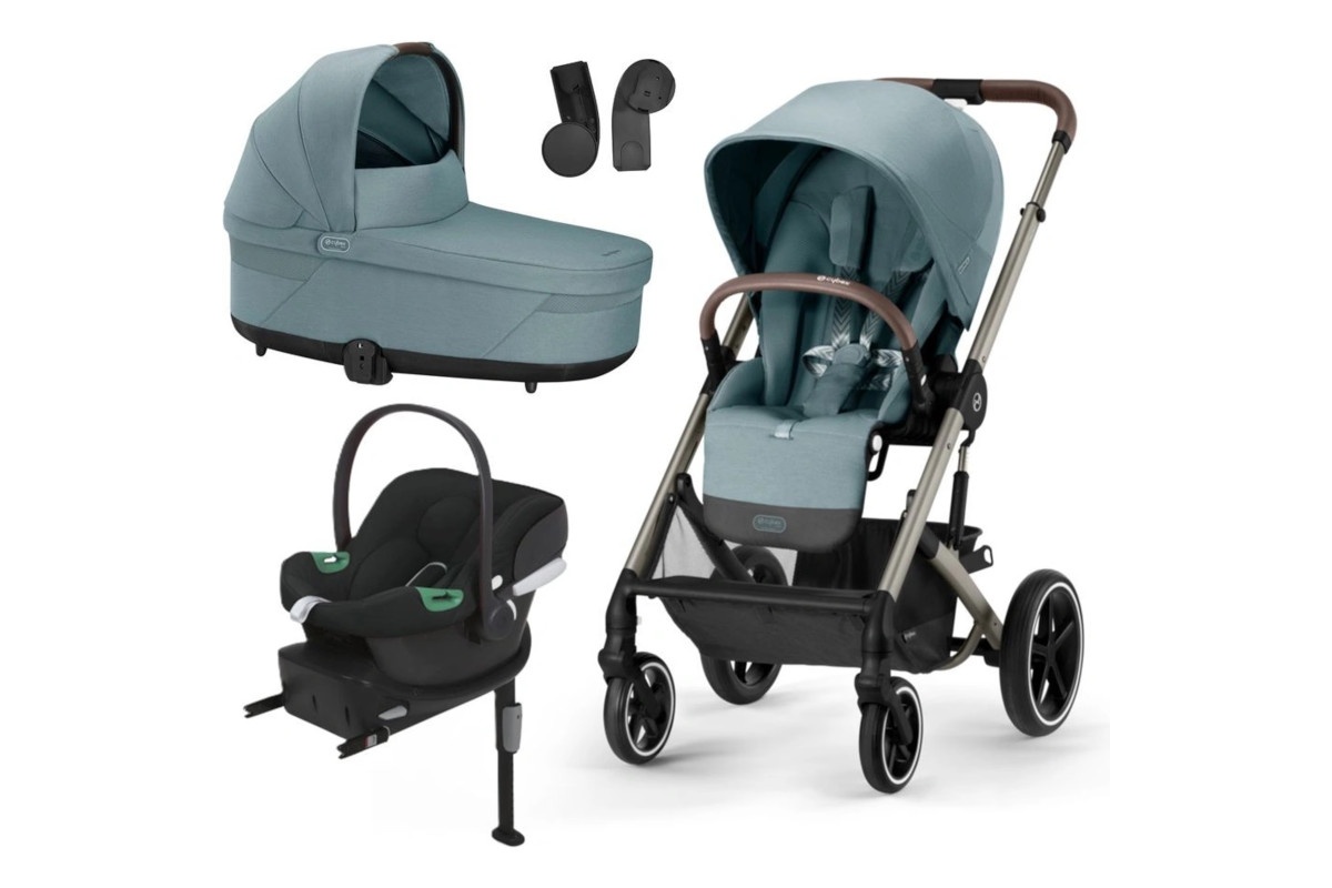 CYBEX Balios S Lux szett (Stormy Blue) + mózeskosár + adapterek + autós hordozó + ISOFIX talp