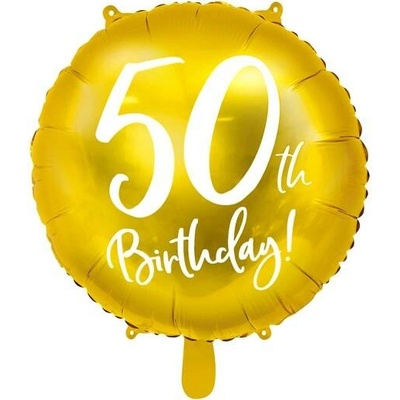 PartyDeco Fóliový balón 50 th birthday zlatý 45 cm