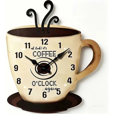 Predator Q1 Nástenné hodiny kávový O'Clock v tvare šálky kávy 23 cm × 28 cm