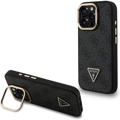 CG Mobile iPhone 15 Pro GUESS PU 4G STRASS TRIANGLE LOGO STAND пластмасов протектор за телефон, удароустойчив, стойка, BLACK GUHMP15LPCS4GPTK (GUHMP15LPCS4GPTK)