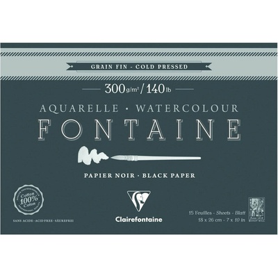 Clairefontaine Čierny akvarelový blok Fontaine 300 g/m²18