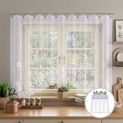 Hotová záclona alebo balkónový komplet, Lyra s riasiacou stuhou, biela 300 x 150 cm