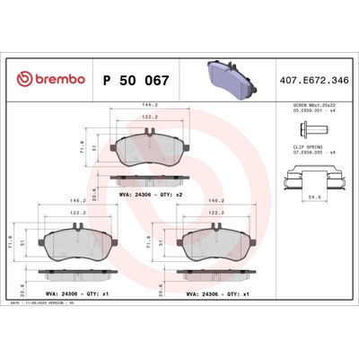 Sada brzdových platničiek, vždy 4 kusy v sade BREMBO P 50 067 (P50067)