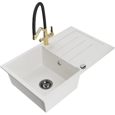 Mexen Bruno гранитна мивка с 1 отделение с отцедник и кухненски смесител Duo, бял - 6513-20-671701-57-B (6513-20-671701-57-B)