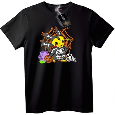 NOONEBRAND Тениска Хелоуин Пикачу Скелет - 5XL, Black