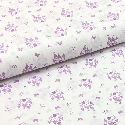 Bavlněné plátno P0665 bílé, lila hrad, š.140