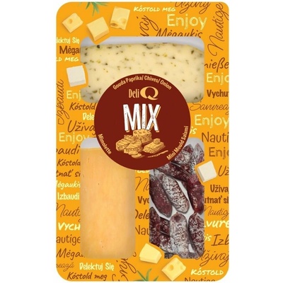 Deli Q Syrový mix Gouda paprika pažítka cibuľa Mimolette Plesnivá saláma 200 g