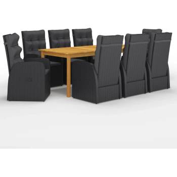 vidaXL Градински трапезен комплект, 9 части, черен (3067905)