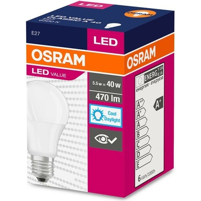 Osram Žiarovka LED FR 040 ean1011 non-dim, 4,9W/865 E27 6500K Value CLASSIC A
