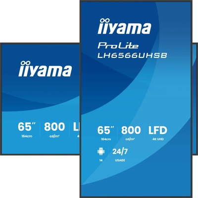 iiyama ProLite LFDs LH6566UHSB-B1AG, 65", 4K UHD, 800cd, Android 14, Wi-Fi, USB-C, Antiglare, VESA 500x500mm, Remote Con