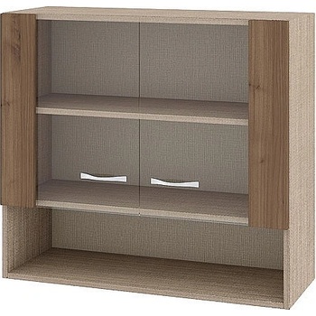 ИРИМ Горен шкаф с две витринни врати и ниша Сити МО-10 мока / орех адмирал 80 см