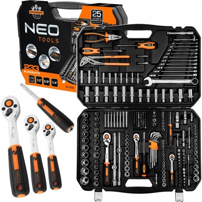 NEO 08-681 Gola sada 1/2", 3/8", 1/4", súprava 233 dielna