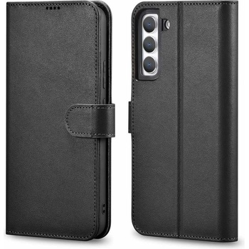 ICARER Haitang Leather Wallet Case - кожен (естествена кожа) калъф, тип портфейл за Samsung Galaxy S22 (черен)