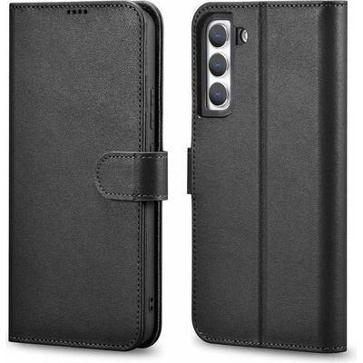 ICARER Haitang Leather Wallet Case - кожен (естествена кожа) калъф, тип портфейл за Samsung Galaxy S22 (черен)