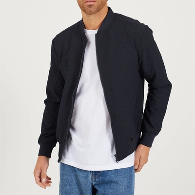 Brave Soul Яке Brave Soul Men's Navy Seersucker Long Sleeve Bomber Jacket - Dark Navy