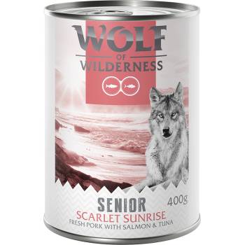 Wolf of Wilderness 6x400г Senior Scarlet Sunrise Wolf of Wilderness, консервирана храна за кучета - свинско със сьомга и риба тон