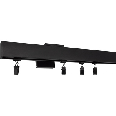 Kovovégarnýže Garnýže Quadrato plug černá matná Jednořadá, 201-250cm, kolečkový jezdec+šnekový háček