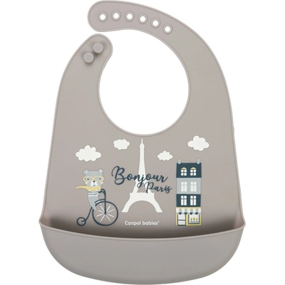 Canpol Силиконов лигавник с джоб BONJOUR PARIS (74/027_bei)