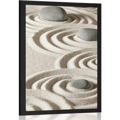 Plakát Zen kameny v písčitých kruzích - 20x30 silver