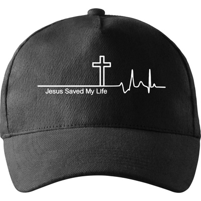 Jesus Saved My Life kříž ekg se zahnutým kšiltem a látkovou sponou Černá