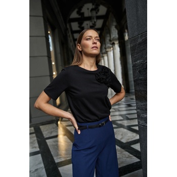 Moodo Памучна тениска с апликация черна Moodo Moodo | Cheren | ЖЕНИ | XS
